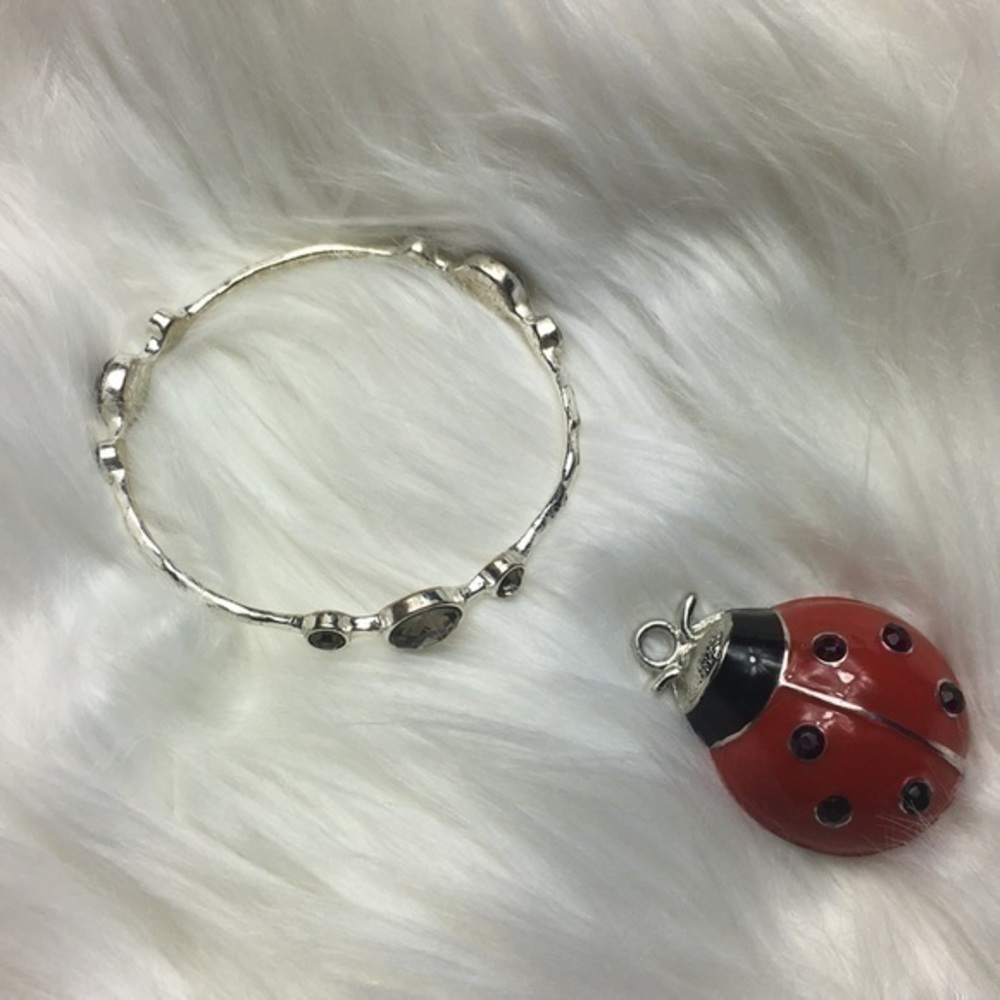 9”, gray gemstones, silver tone, bracelet, GUC.